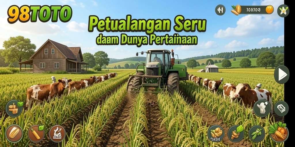 Screenshot gameplay 98TOTO menampilkan kebun yang subur dan interaksi dengan tanaman.