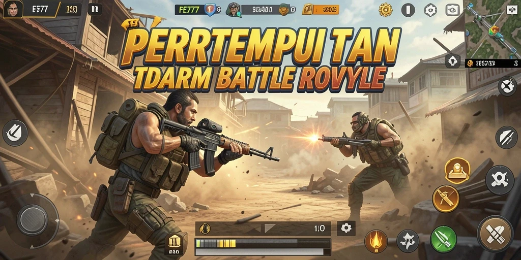 Screenshot gameplay FE777 menampilkan aksi Battle Royale yang mendebarkan dan intens.