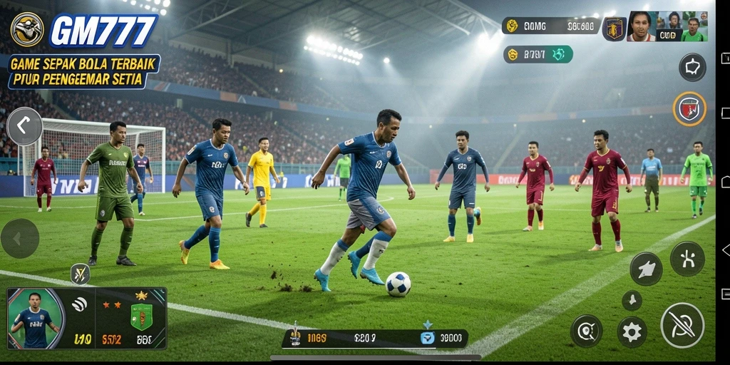 Tampilan gameplay GM777 yang seru dengan aksi sepak bola yang mendebarkan.