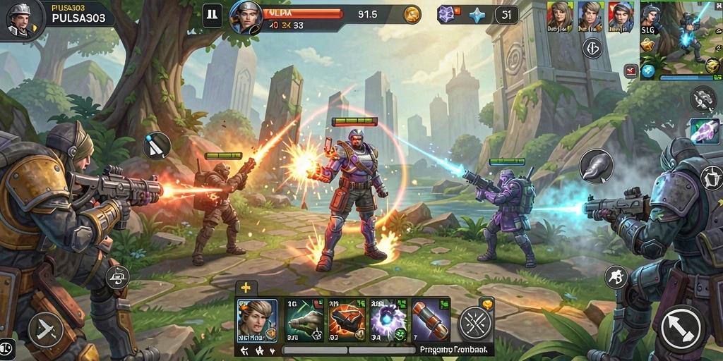 Tampilan screenshot gameplay epik PULSA303 dengan pertarungan strategis.