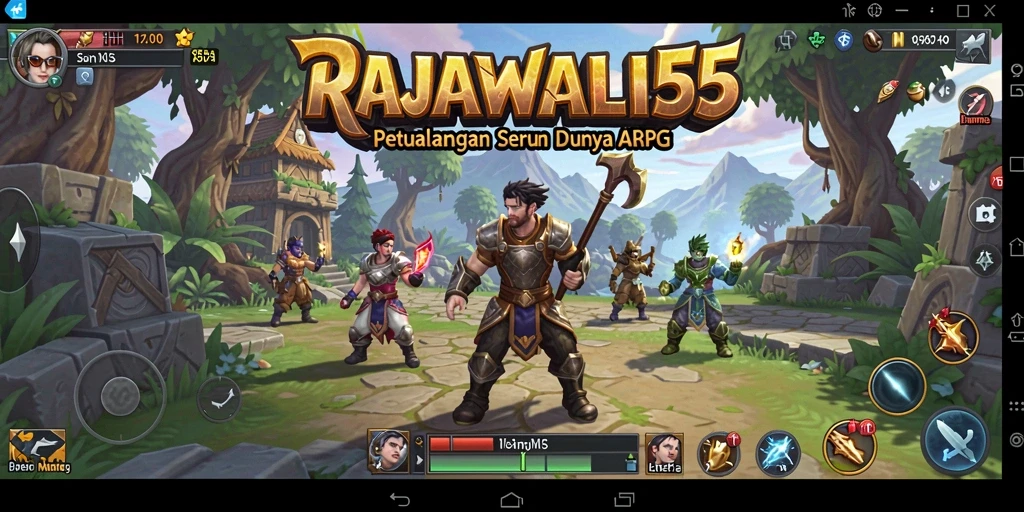 Tangkapan layar gameplay RAJAWALI55 menampilkan pertempuran epik dalam lingkungan yang indah.